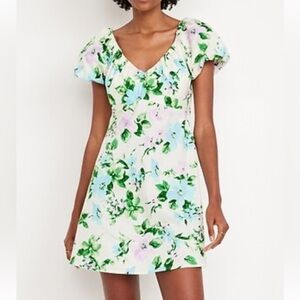 Old Navy Womens XXL tall Dress Cotton Floral Purple Mini Cream Puff Sleeve Twill